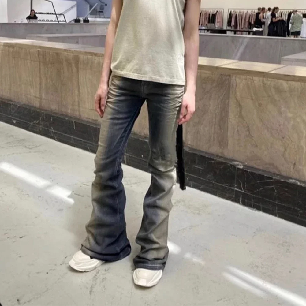 ity stylowe gradientowe sprane szarfy dżinsy typu Flare unisex Streetwear BaggyBell-bottoms Harajuku luźne codzienne spodnie dżinsowe