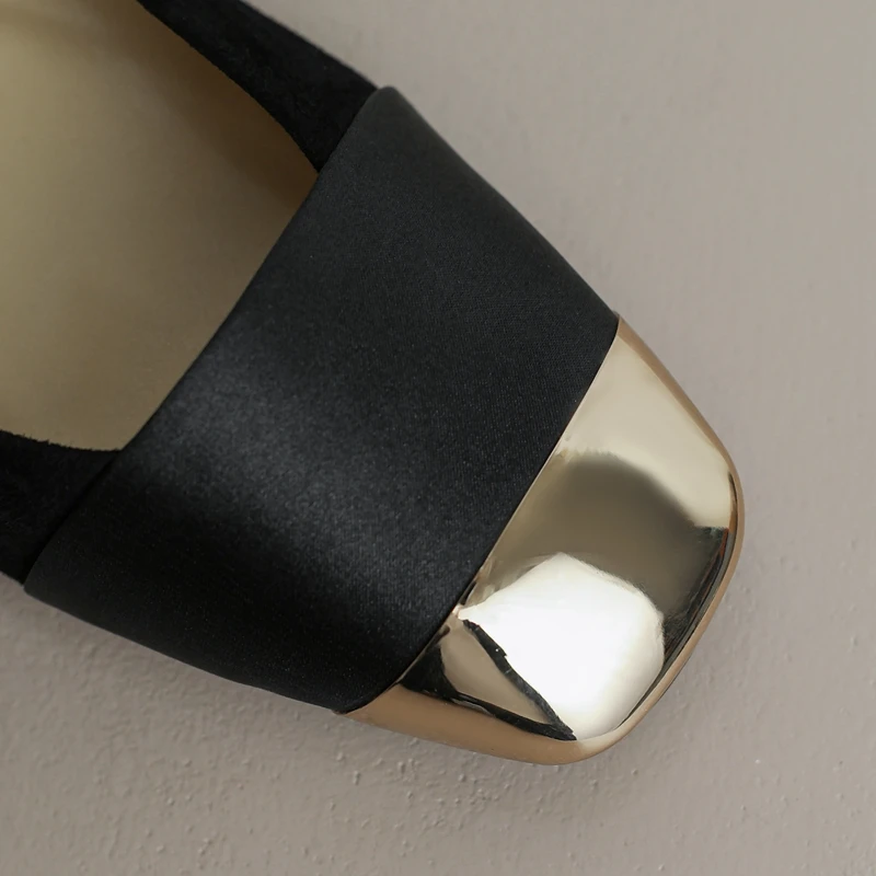 Women's new spring and autumn metal square toe genuine leather sheepskin silk low heel plus size comfortable soft loafers