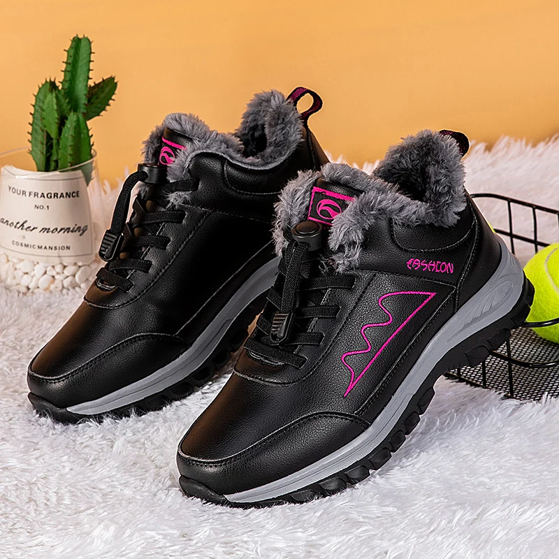 Womens Mens Winter Walking Shoes Waterproof Fleece Boots Wrap Ankle Snow Boots Thick Sole Outdoors Plush Sneakers