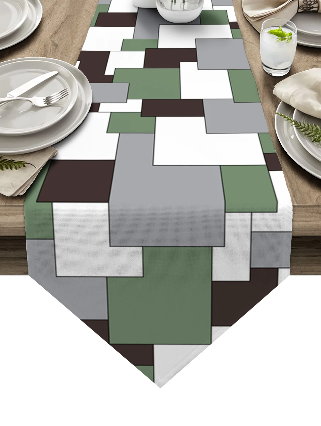 

Средний век зеленый серый белый лоскутный абстрактный художественный стол скатерть свадебное украшение столовая посуда для Дома кухни