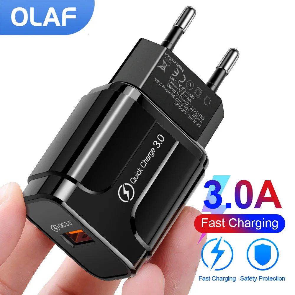 

OLAF 18W QC 3.0 USB Mobile Phone Charger For Redmi Note 7 iPhone X MAX 7 Xiaomi 8 EU US Plug Fast Adapter For Samsung Huawei p20