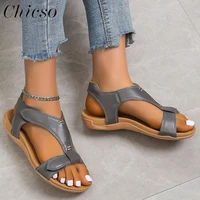 summer casual sandals women 2022 new open toe comfy hookloop ladies home beach shoes 35 43 large sized flat sandals