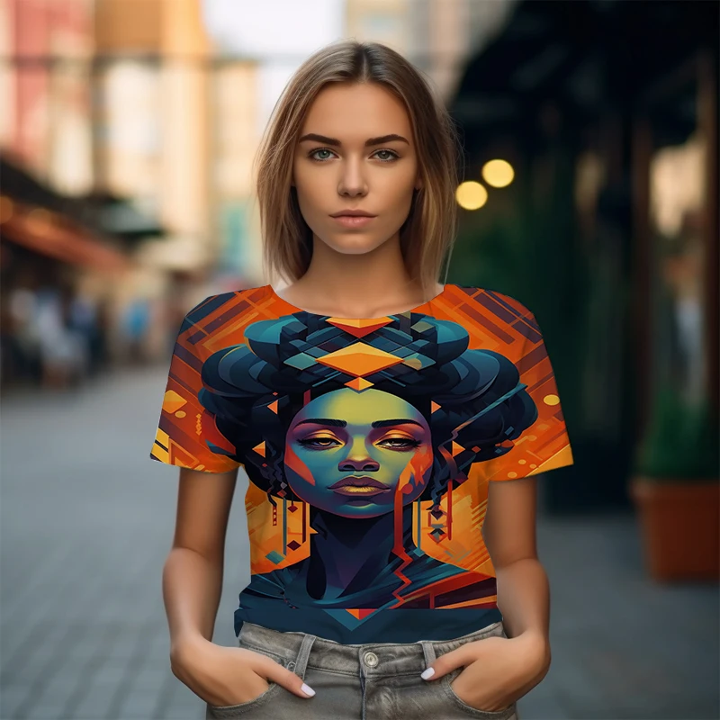 

Летняя женская футболка, свободная Удобная футболка, Женские базовые футболки с круглым вырезом, модная крутая футболка с 3D-принтом