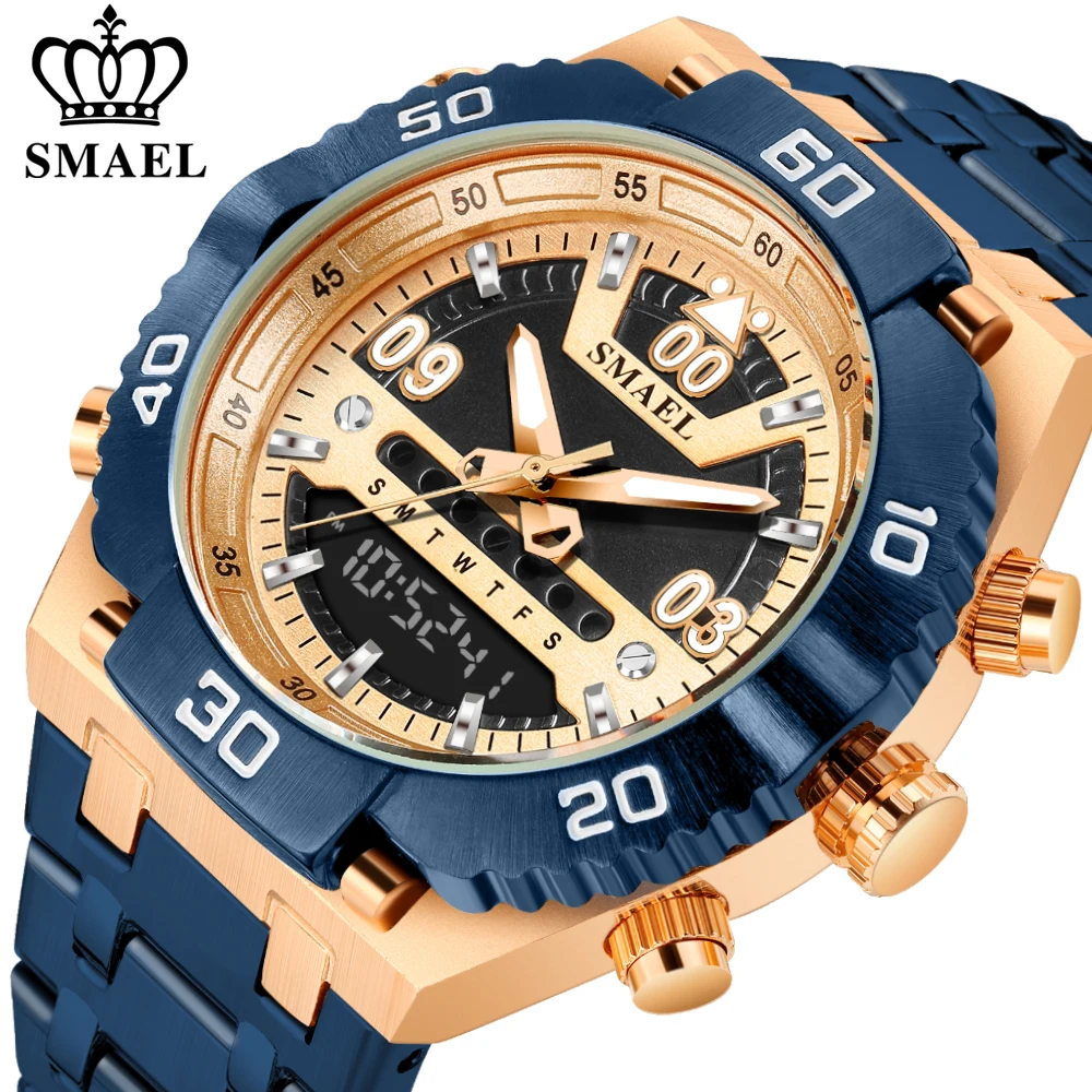 

SMAEL Men Watch Stainless Steel Top Luxury Brand Multifunction Quartz Digital Watches Luminious Hand New Fashion Casual Clock