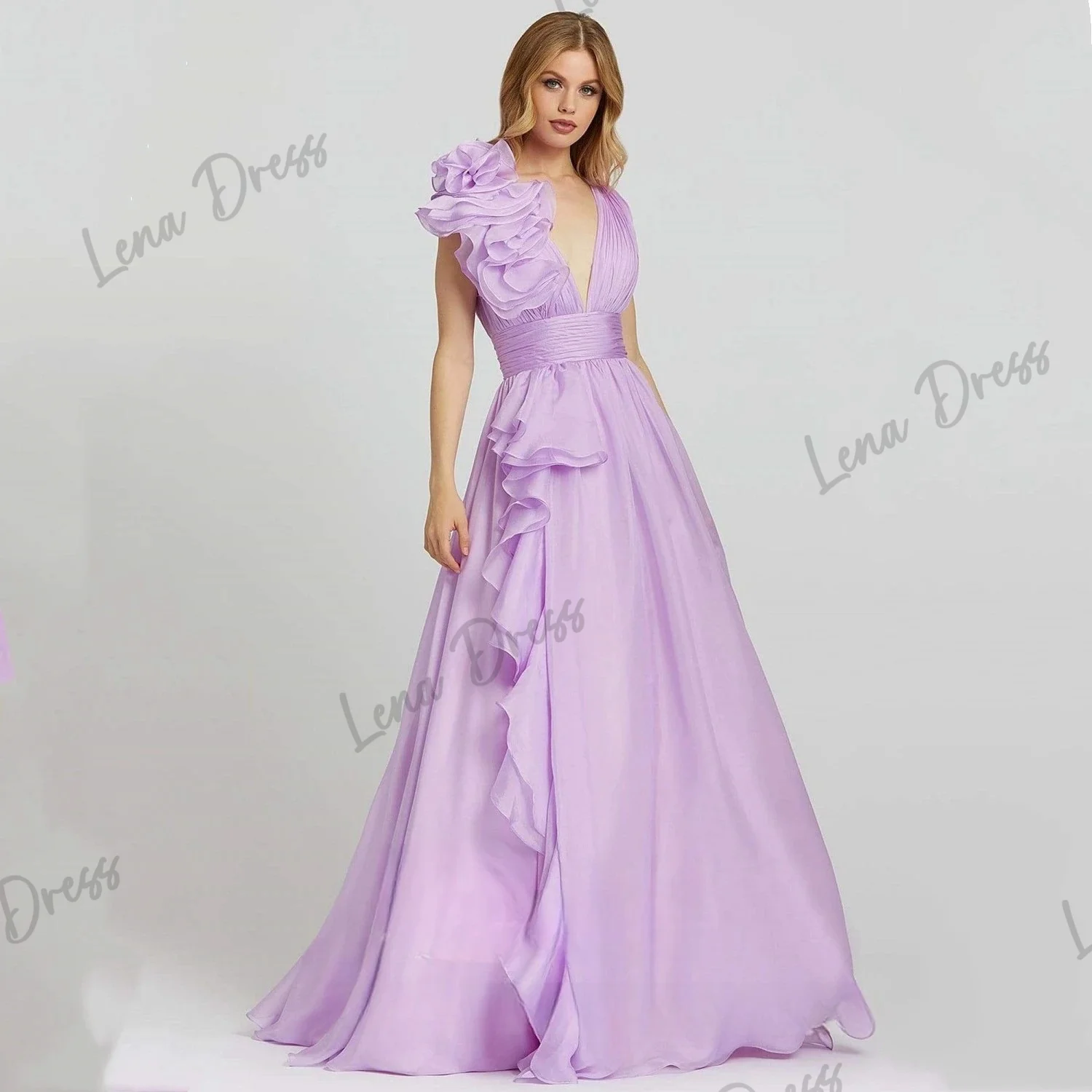 Женское вечернее платье без рукавов Lena сиреневое элегантное роскошное с
