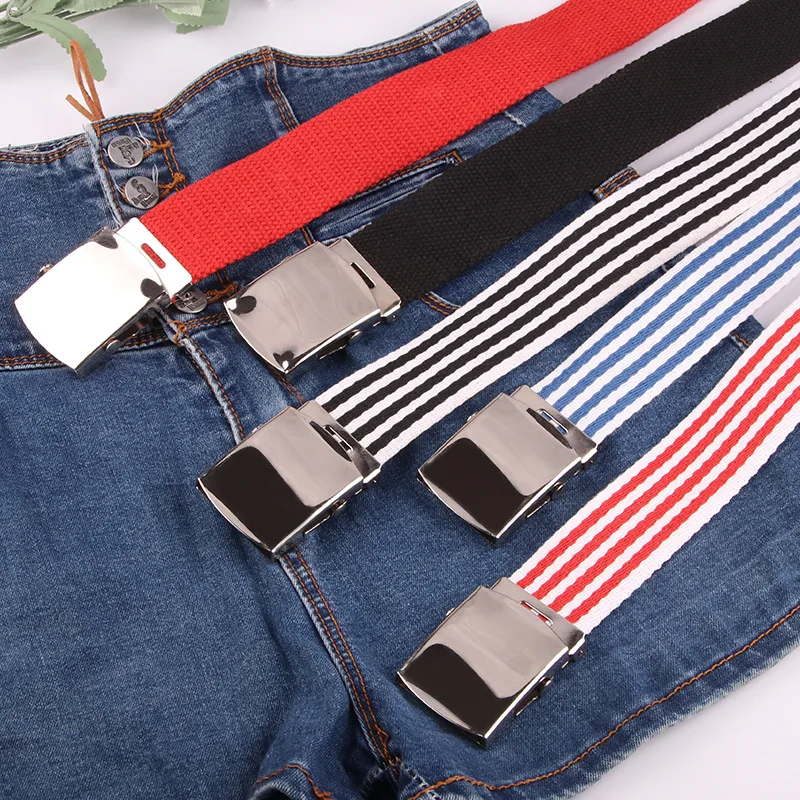 

New Trend Unisex Canvas Belt Casual Versatile Jeans Men's Belt Striped Smooth Buckle Women's Belt Wholesale