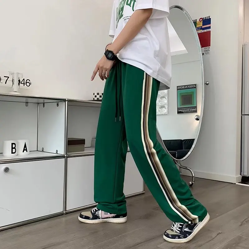 

New Fashion Striped Vintage Green Men Casual Tracksuit Pants Black Sweatpants Male Baggy Women Long Straight Trousers Clothing