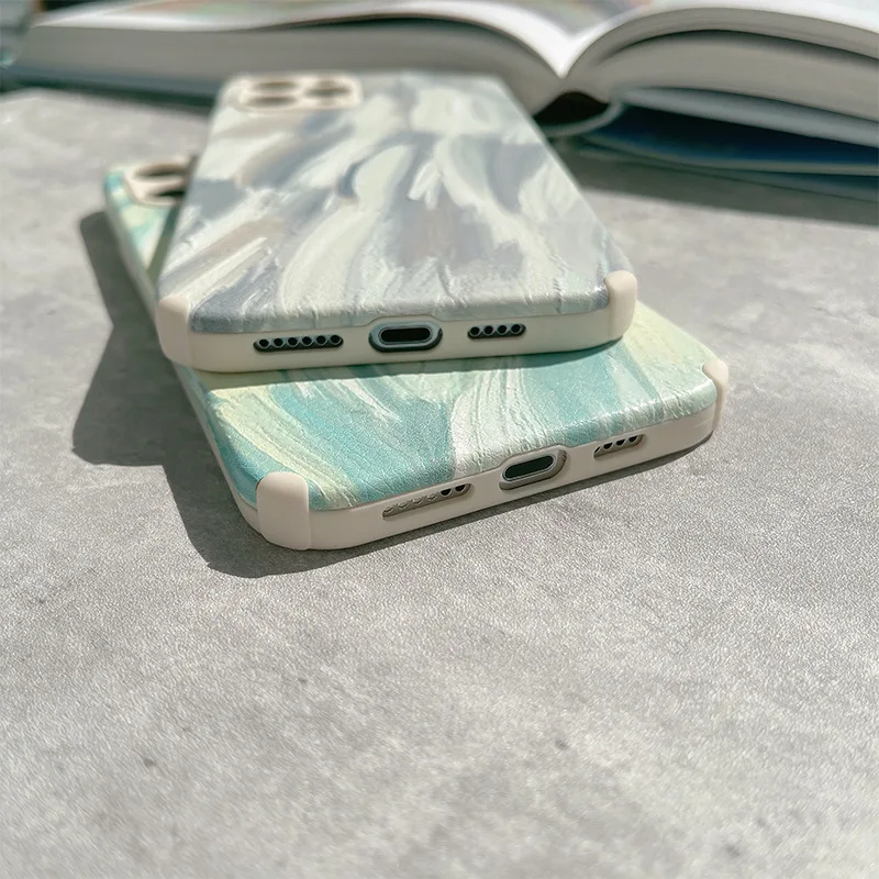 Oil Painting Feather Grain Phone Case For Iphone 14 13 12 11 Pro Max X XR XSMAX 7 8 Plus TPU Case Cover New Products