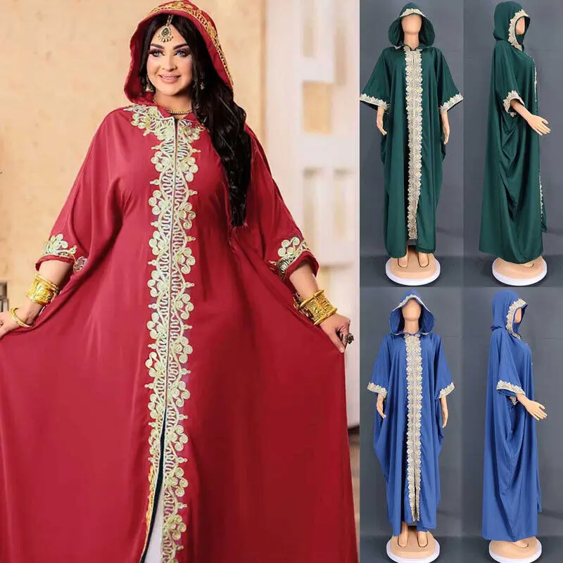 

Hooded Long Dress Dubai Women Muslim Abaya Hooded Dress Islamic Kaftan Moroccan Jilbab Caftan Gown