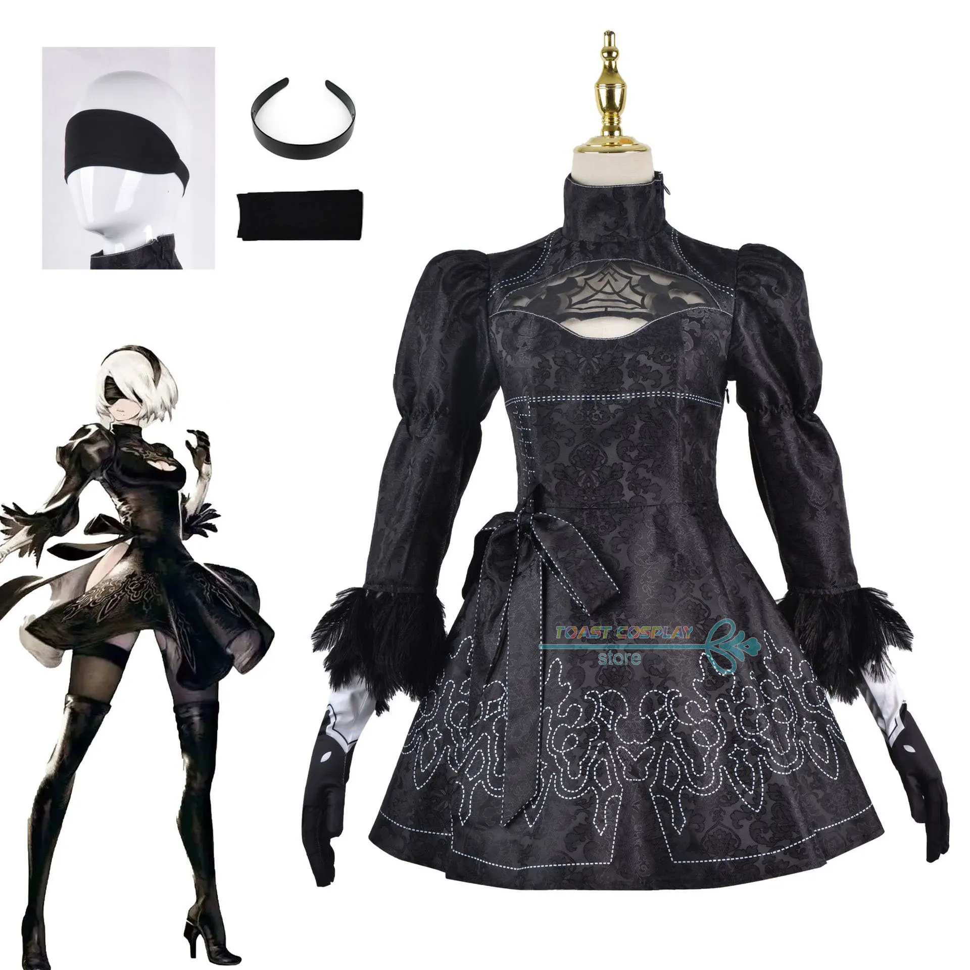 

Game Role 2B Cosplay NieR:Automata YoRHa No.2 Type B Black Dress Cosplay Costume Sexy Uniform Halloween Party Cos