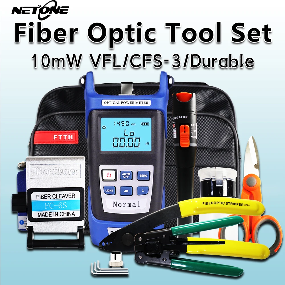 

NETONE 19pcs Fiber Optic Tool Kit 10mW VFL Laser Pen FTTH Tools Optic Power Meter OPM Optical Bag Fiber Cleaver Free Shiping