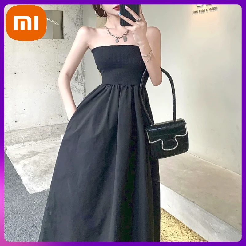 

XIAOMI Hepburn Black Midi Vintage Dress Women French Elegant Off Shoulder Corset Dresses Chic Sexy Party Dresses Womens Evening