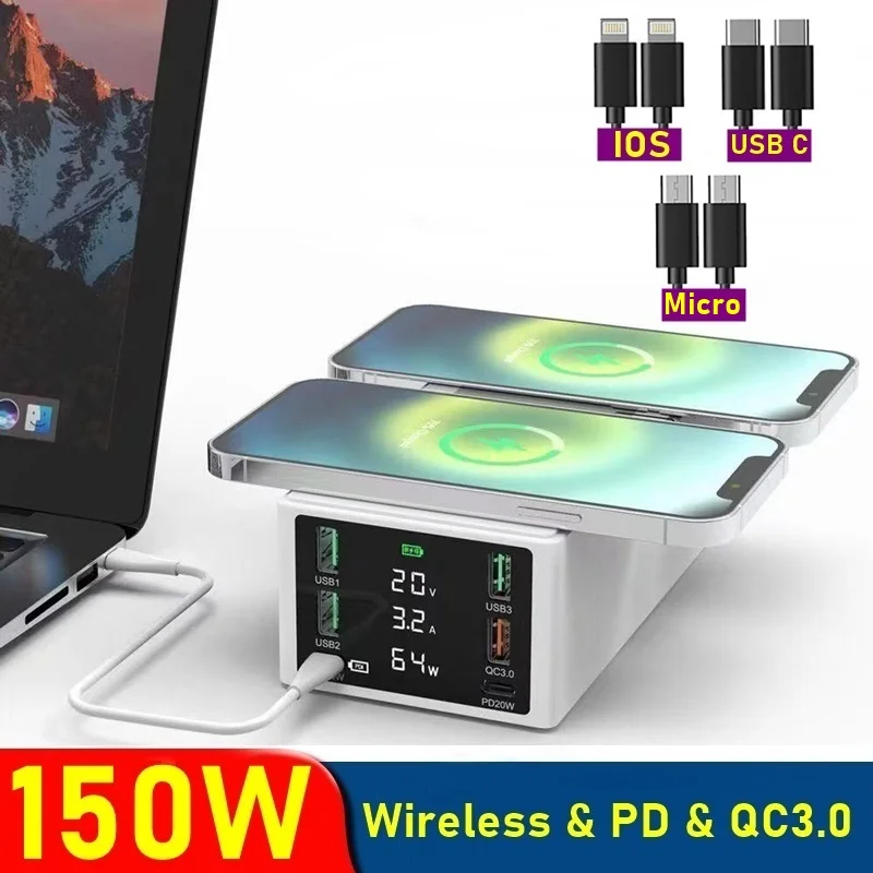 

Universal Wireless Charger 150W Multi Fast Usb Charger QC3.0 PD 65W Charger Charging Station for Iphone 11 12 Pro Max Macbook