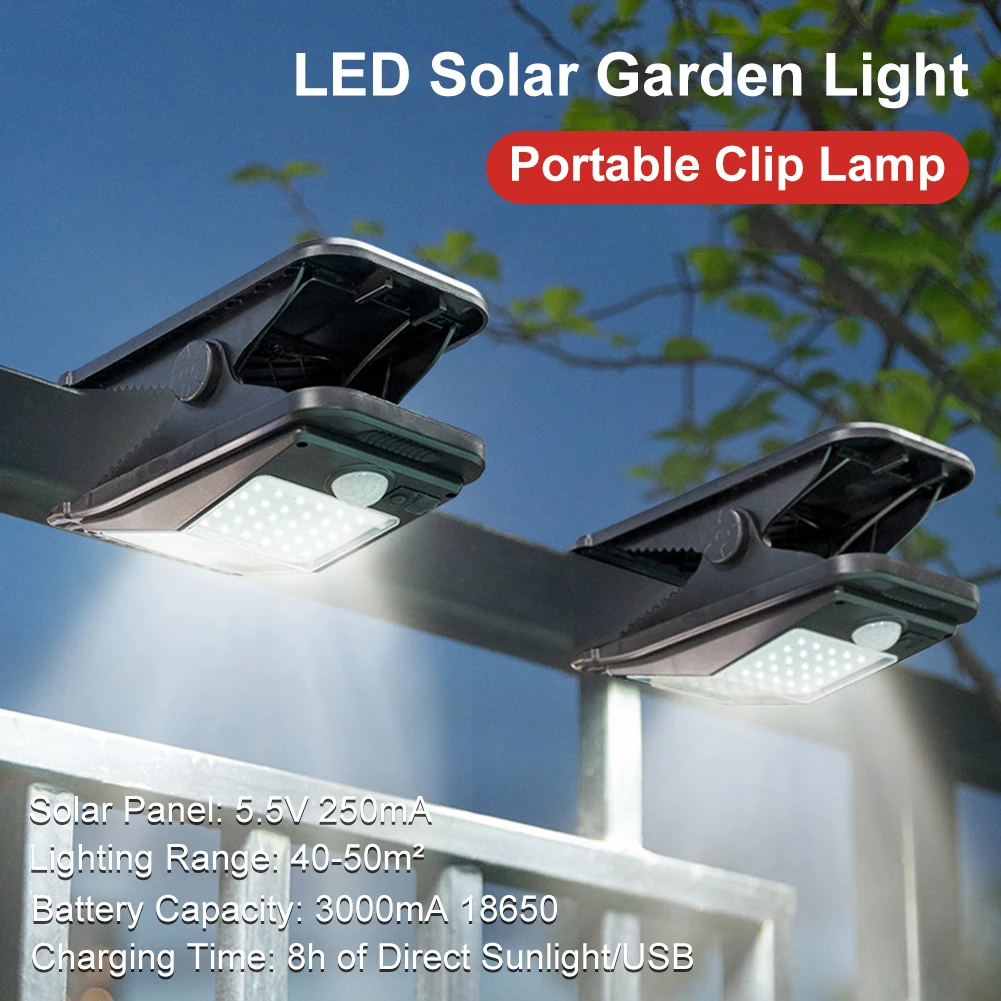 

LED Solar Garden Light Outdoor Clip-on Motion Sensing Light IP65 Waterproof Camping Light for Fence Deck Wall Camping Tent Patio