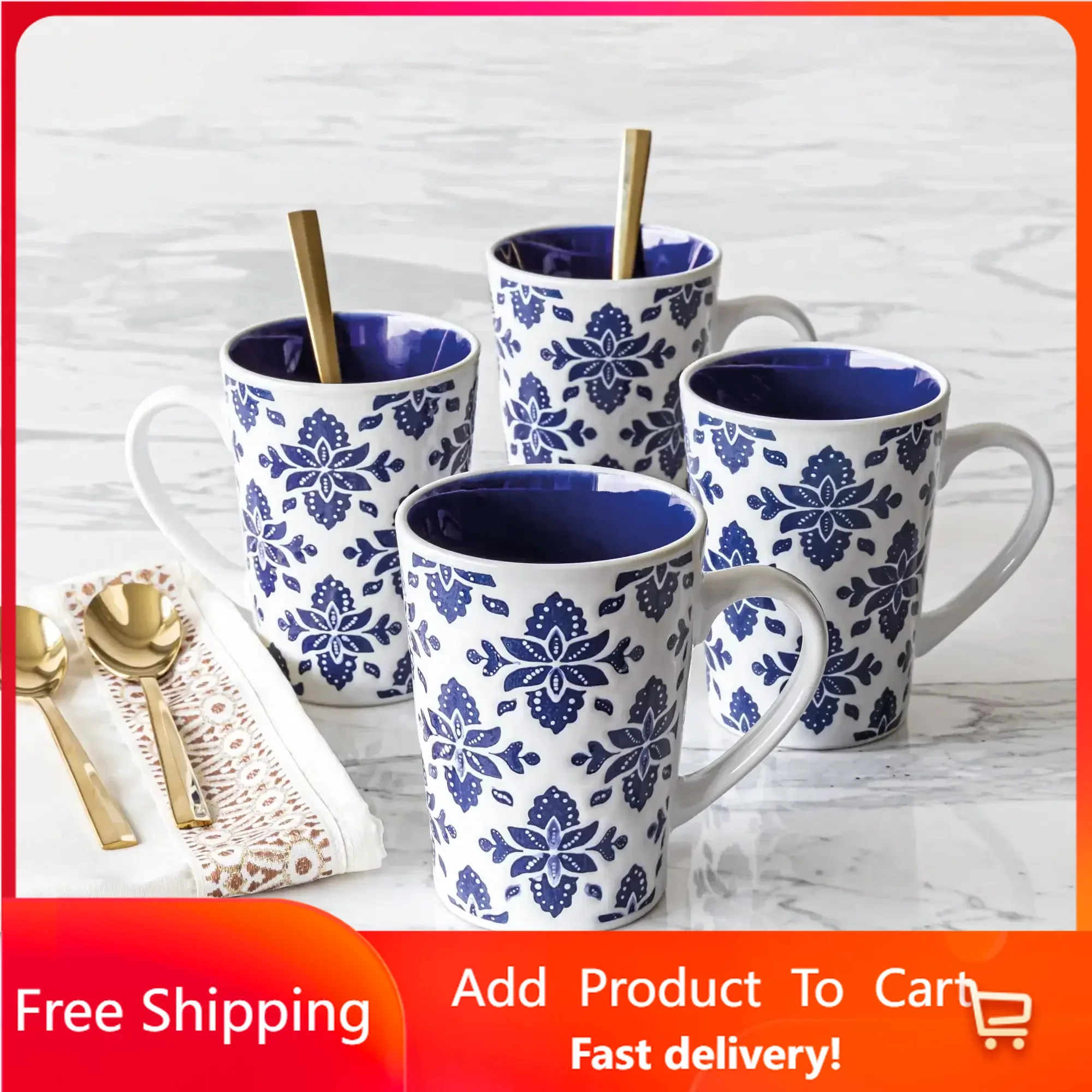 

4 Pack Indigo Stoneware Mug, 18 Fl Oz , Mugs Coffee Cups , Mug , Ceramic Mug , Coffee Mug