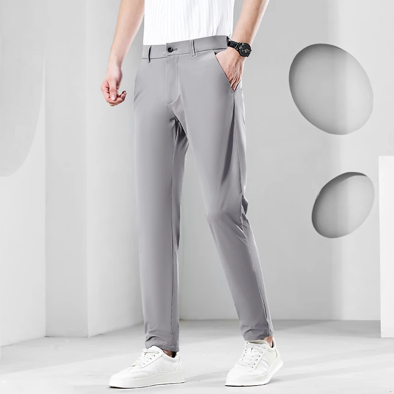 

2022 Men's Thin Suit Pants Solid Color Pants Smart Casual Business Fit Body Stretch Trousers Men Cotton Formal Breathable Pants