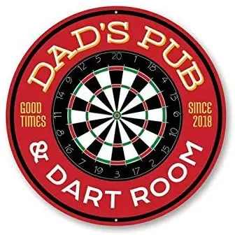 

Dad's Pub and Dart Room Est Round Metal Tin Sign Suitable for Home and Kitchen Bar Cafe Garage Wall Decor Retro Vintage