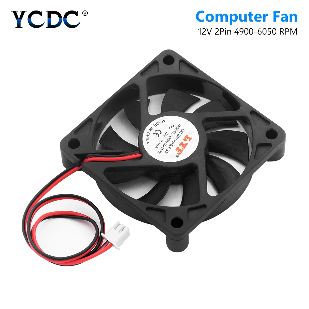 

60 X 60 X 12mm 2 Pins 12V DC Cooling Fan Computer PC Case CPU Cooler Case Fan Low Noise CPU Heat Sink Cooler 4900-6050 RPM