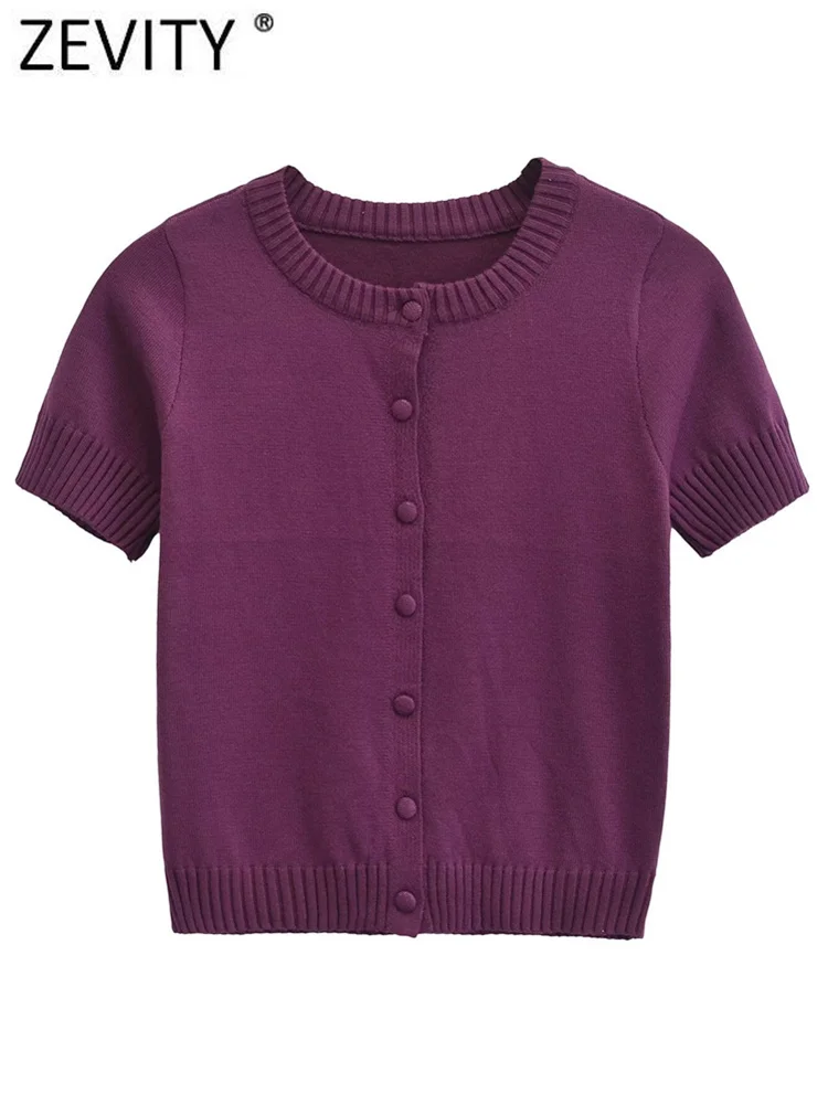 Zevity 2024 женский модный однобортный вязаный тонкий свитер с круглым вырезом и