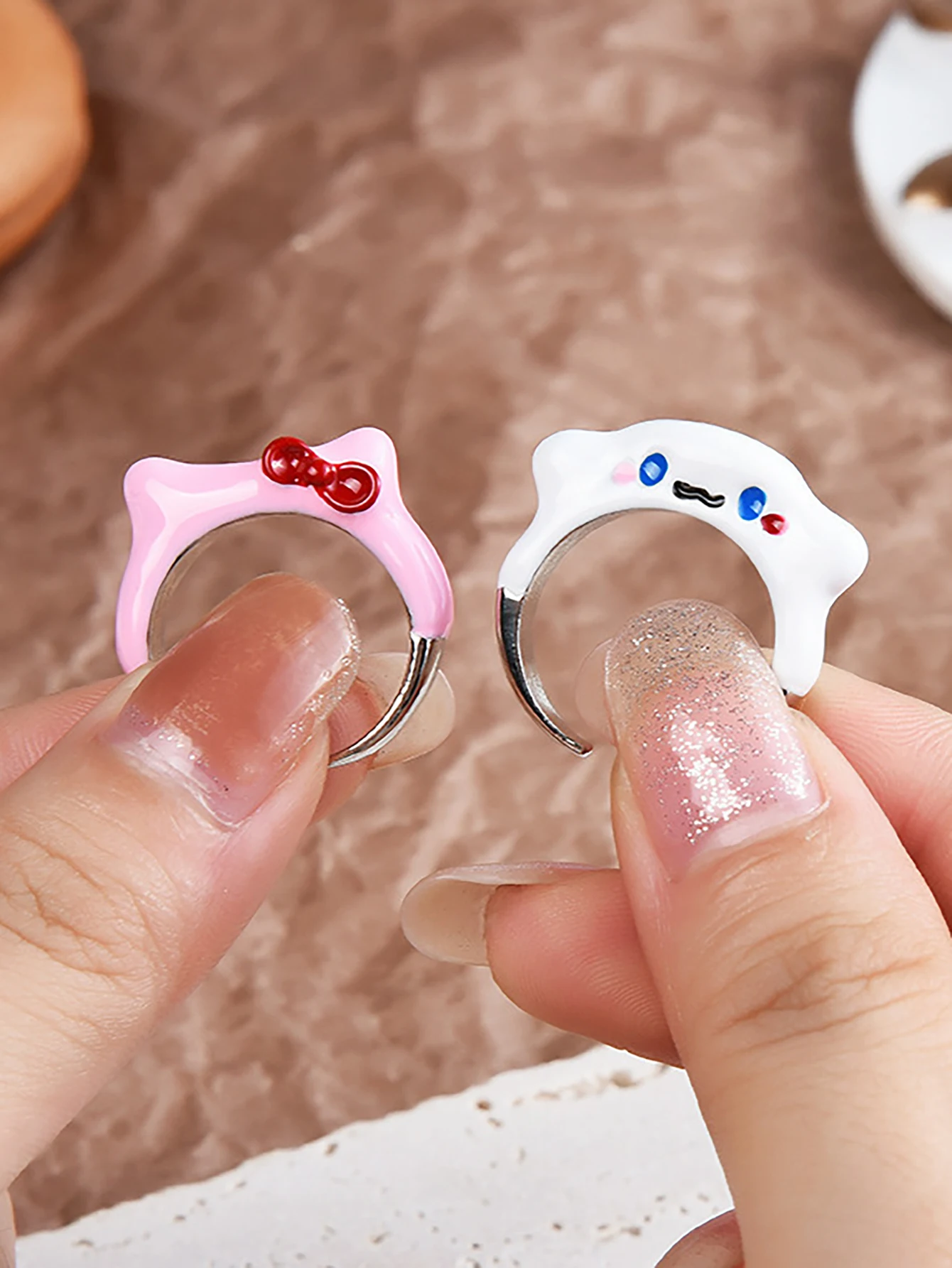2 шт. кольцо Hello Kitty для женщин аниме мультяшный кавайный Коричный палец ювелирные