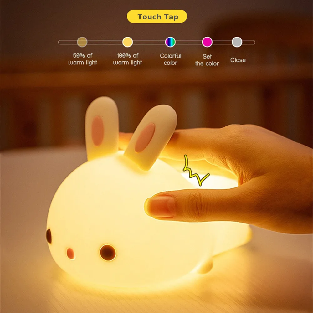 LED Rabbit Night Light Touch Sensor RGB Remote Control 16 Colors USB Rechargeable Silicone Bunny Lamp for Children Baby Toy Gift