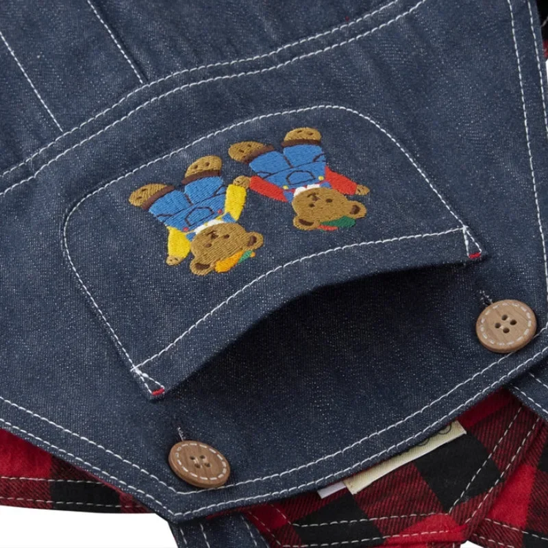 Брюки для мальчиков Новинка весна-осень комбинезон с мультяшным милым медведем