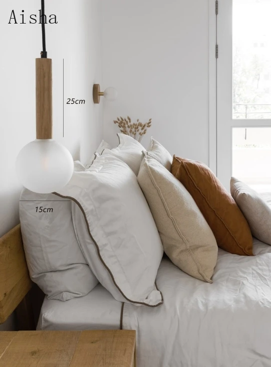 Японский минималистичный деревянный стеклянный подвесной светильник освещение