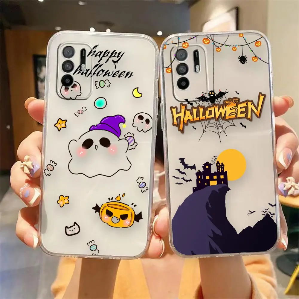 

Clear Phone Case For OPPO A97 A96 A95 A94 A93 A74 A72 A57 A55 A54 A32 A15 5G Case Funda Shell Halloween Castle Ghost Pumpkin Bat