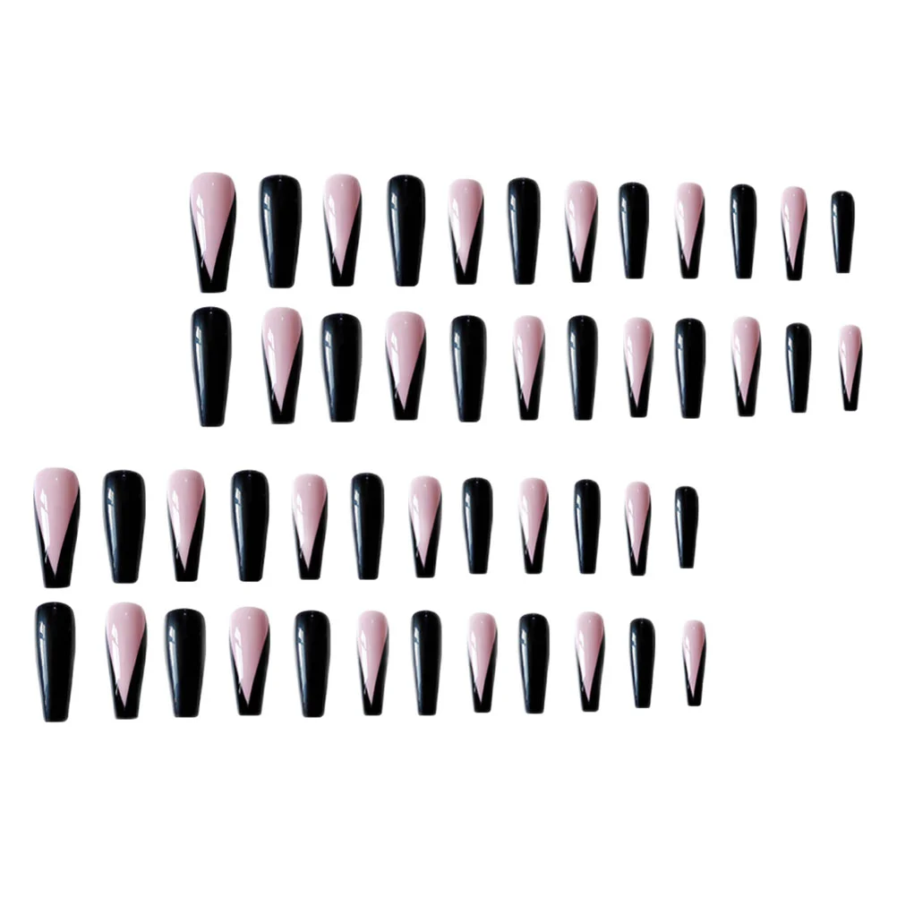 

48Pcs V Pattern False Nails Full Covers Adorable Artificial Fake Nail Stickers