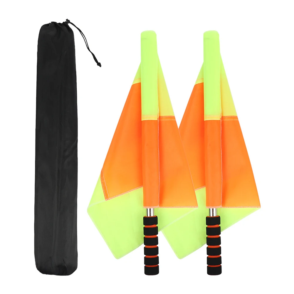 

2pcs Equipment Soccer Linesman Practical Referee Flag Football Training Fair Play Sports Match Accessories With Storage Bag