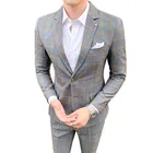 Костюм жениха для брака пальто и брюки комплектМужской приталенный клетчатый блейзер в британском стиле мужской костюм из двух предметов пиджак брюки