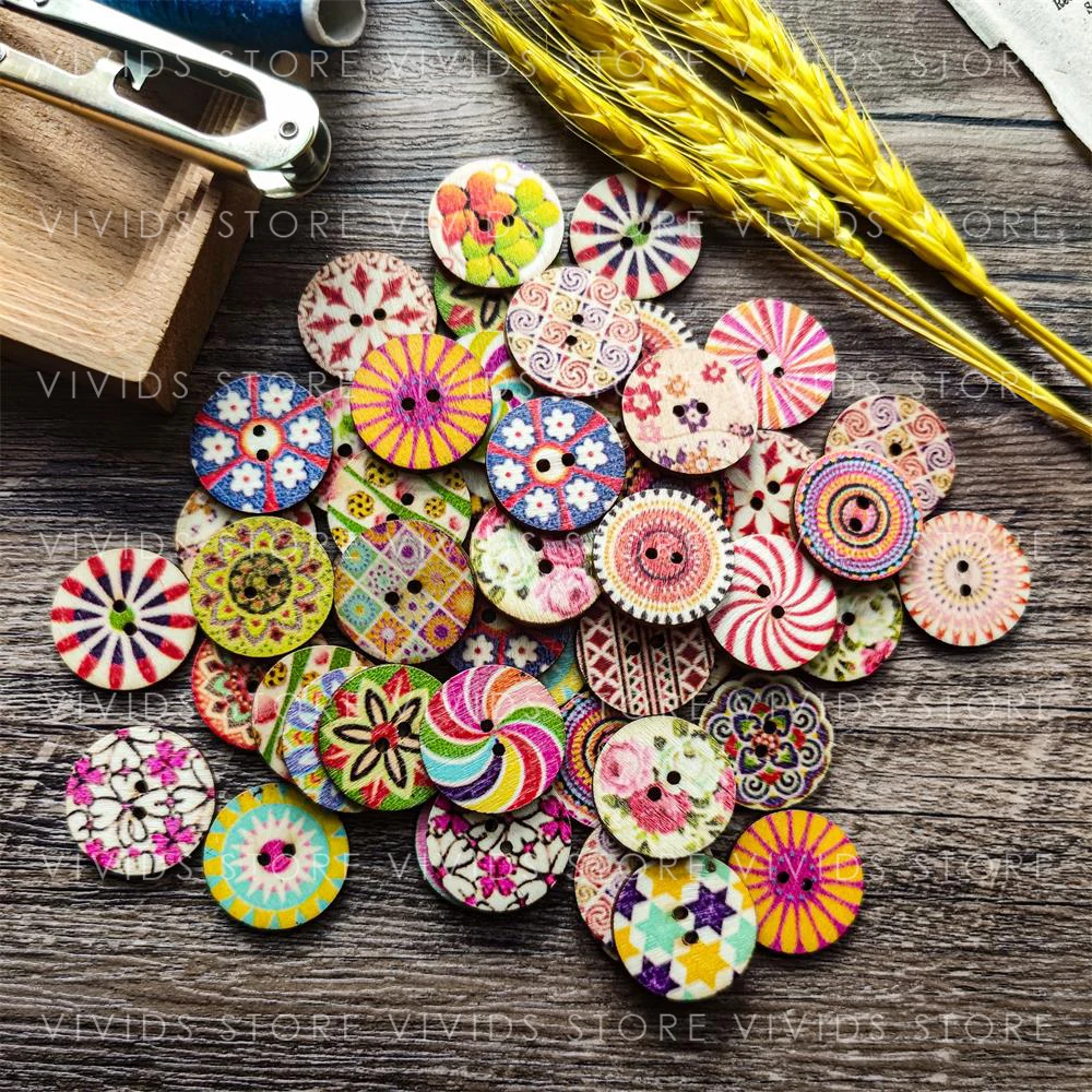 

15/20/25mm DIY Decorative Natural Wooden Round Buttons Retro Sewing Accessories Vintage Needlework Clothing Handicraft Scrapbook