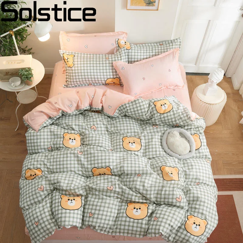 

Solstice Home Textile Twin Full King Bedding Sets Kid Girls Bed Cover Pink Cartoon Bear Duvet Quilt Cover Pillow Cases Bed Sheet