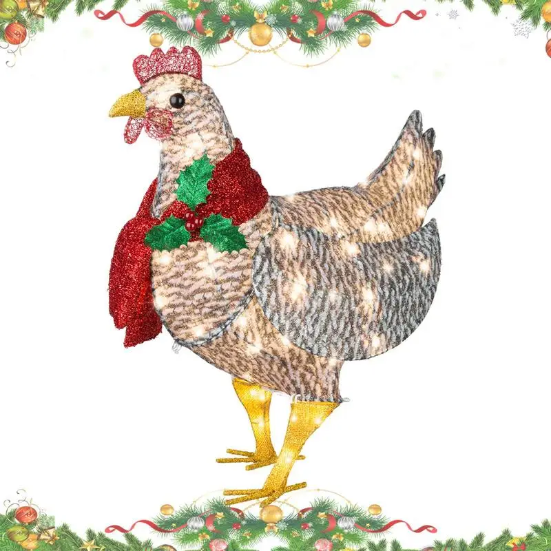 

Светящаяся курица с шарфом, праздничные украшения, наружные дворные знаки со стойкой, курица, фонасветильник с шарфом, праздничный светодио...