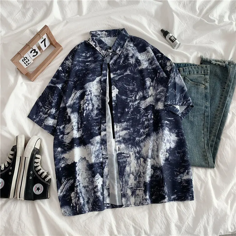 Мужская и женская летняя рубашка гавайская пляжная блузка на пуговицах топы с