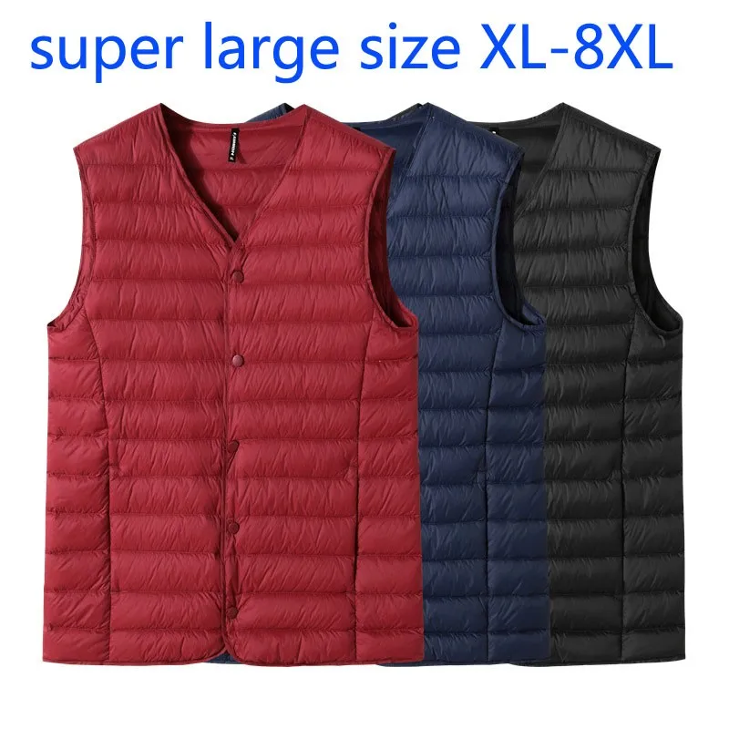 New Arrival Fashion Super Large Autumn Winter Men Down Vest Warm V-neck Thin Single Breasted Casual Plus Size XL-5XL 6XL 7XL 8XL