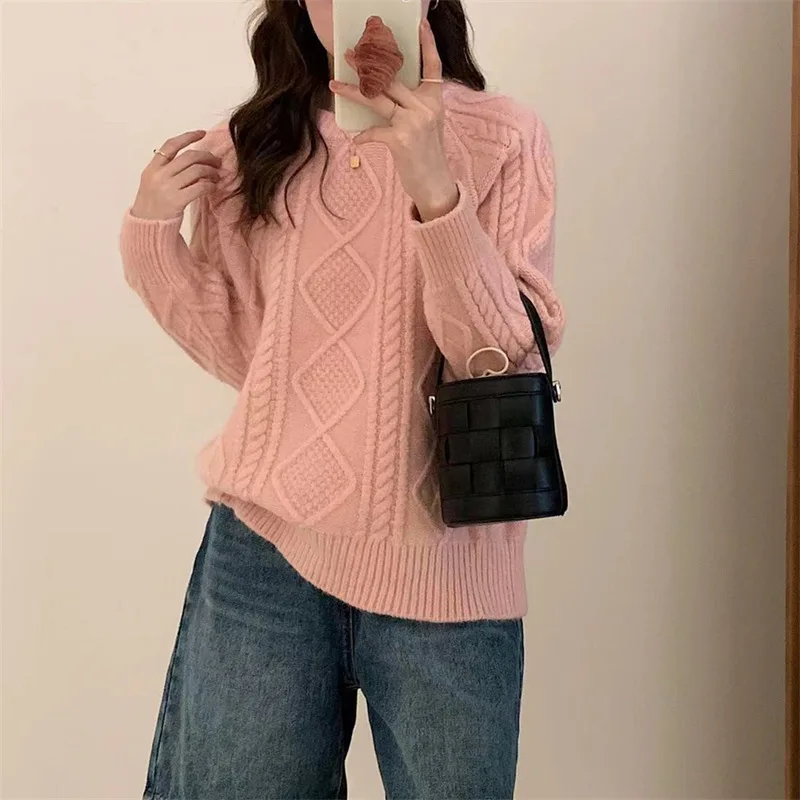 2024 женский вязаный свитер с круглым вырезом и длинным рукавом 6 цветов пуловеры