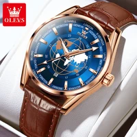 olevs luxury quartz watch for men sport waterproof man watches military fashion earth dial design rose gold blue mens wristwatch
