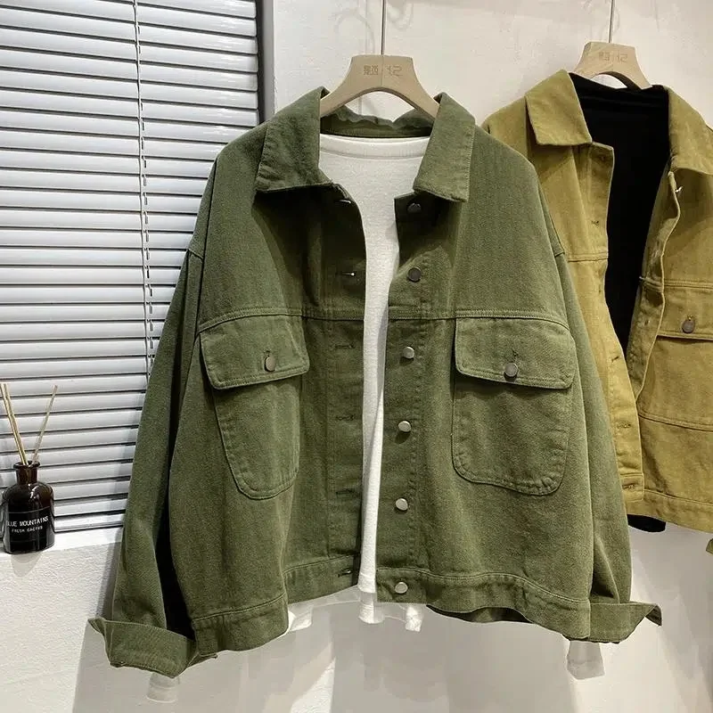 

2023 Spring Autumn Safari Style Coat Ladies Oversize Loose Denim Jacket Women Casual Tops Army Green Outerwear Vintage Overcoat