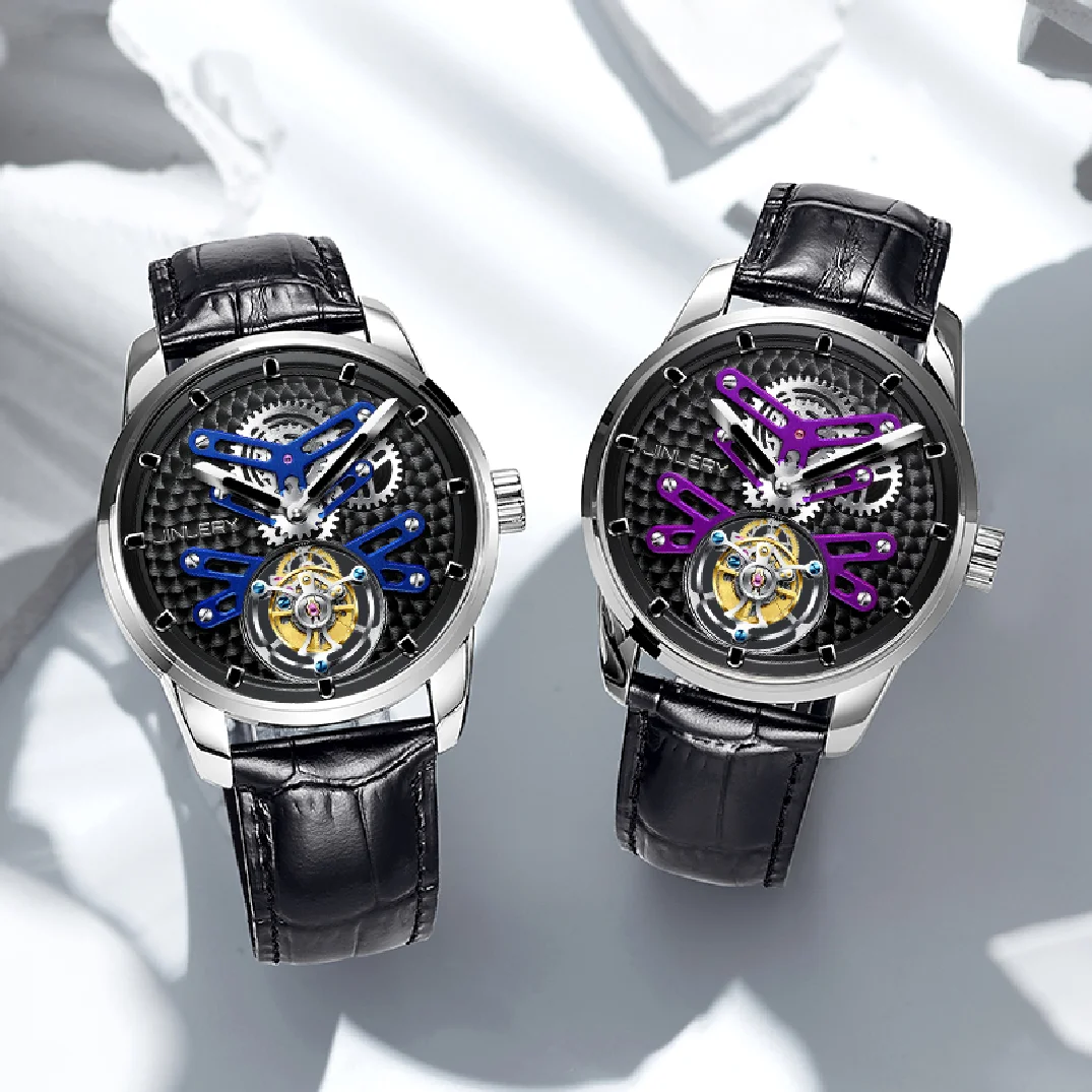 

JINLERY Tourbillon Mechanical Watch for Men Luxury Wristwatch Sapphire Glass Hand Wind Waterproof Men Watch Relogio Masculino