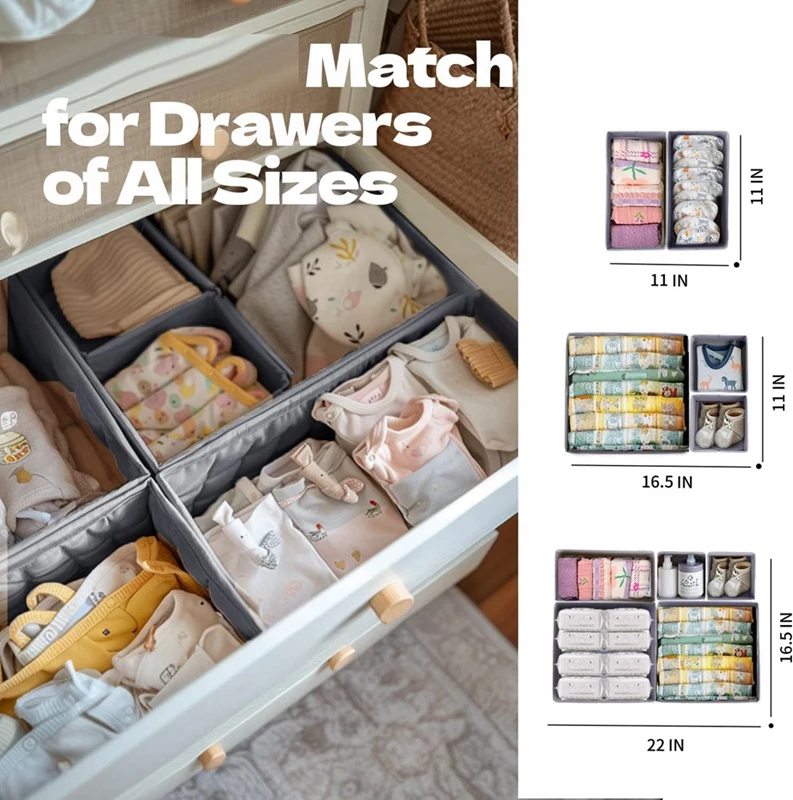 16 Pack Drawer Organizer For Baby Clothes Nursery Diaper Deep Fabric