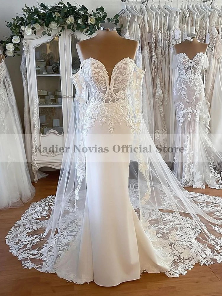 

Long Sleeves Mermaid Wedding Dress 2022 with Cape Luxury Sexy Bridal Off the Shoulder Wedding Gowns Vestido Novia