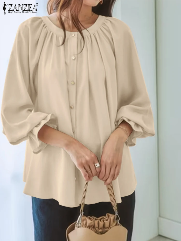 

Oversize Long Sleeve Ruffle Blouse Lday Elegant Office Shirt ZANZEA Fashion Solid Loose Tops Chemise Tunic Work OL Blusas Mujer