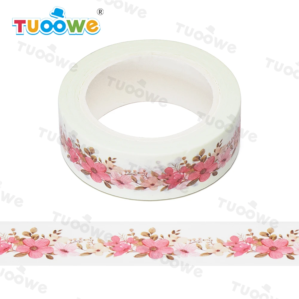 

2022 NEW 1PC 15mm x 10m White Pink Watercolor Floral Scrapbook Paper Masking Adhesive Washi Tape washi tape set designer mask