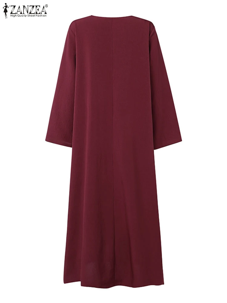 ZANZEA отпускное платье макси с длинными рукавами осень 2024 женские однотонные