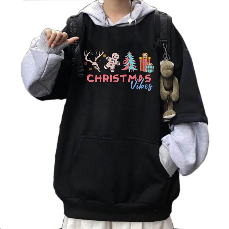 

CHRISTMAS Vibes Sweatshirts Autumn Unisex Solid Hooded Female O-neck Fleece Warm Winter Hoodies Fashion Casual Tops