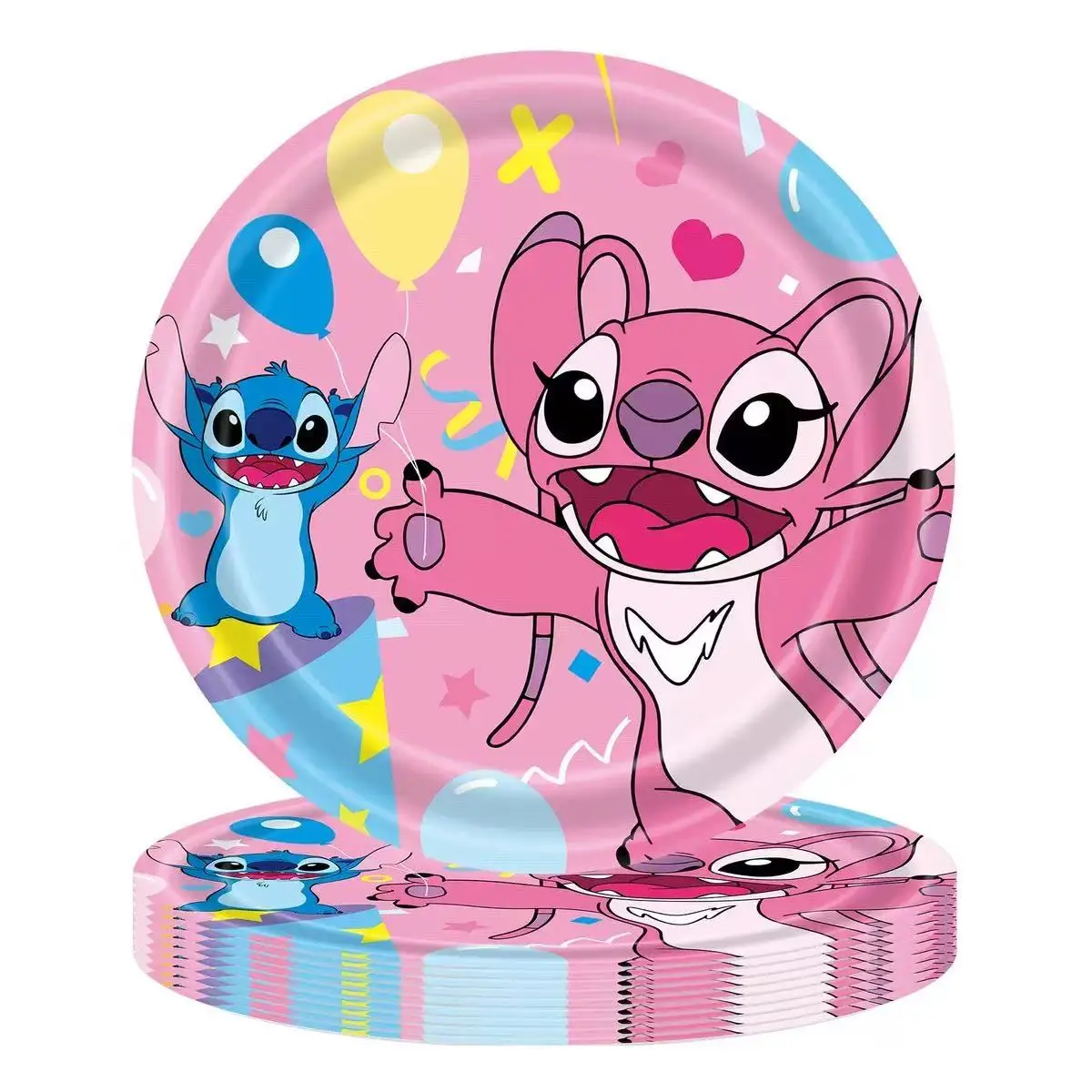 Фото Украшение на день рождения Disney Stitch, набор посуды на тему розового угла, бумажные тарелки, салфетки, чашки для детей, товары для вечеринок Lilo & Stitch №4