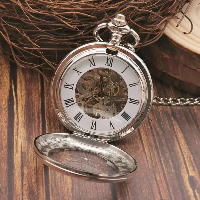 Vintage Mechanical Pocket Watch Pendant With Chain Roman Numeral Display Unisex Premium Sense Gift