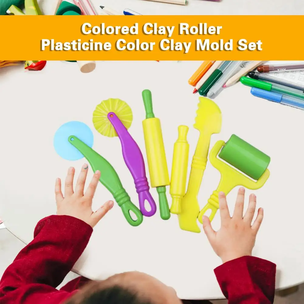 6 шт. забавных красочных инструментов для глины, набор игрушек для создания бесконечной глины с роликом, пилообразный инструмент, лопатка, инструмент для глины, игрушки для детей