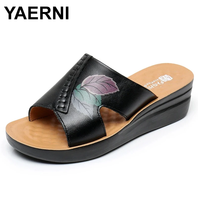 

Сланцы женские из натуральной кожи, летние шлепанцы на танкетке, уличные тапочки, большие размеры 35-41, 2023